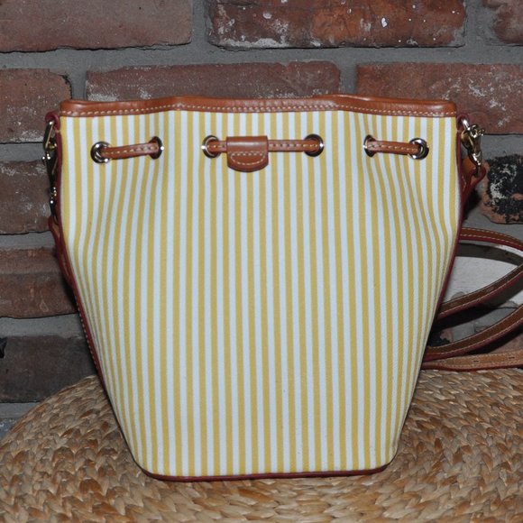 New Dooney & Bourke Sullivan Bucket Drawstring Yellow White Striped Purse - Picture 7 of 14